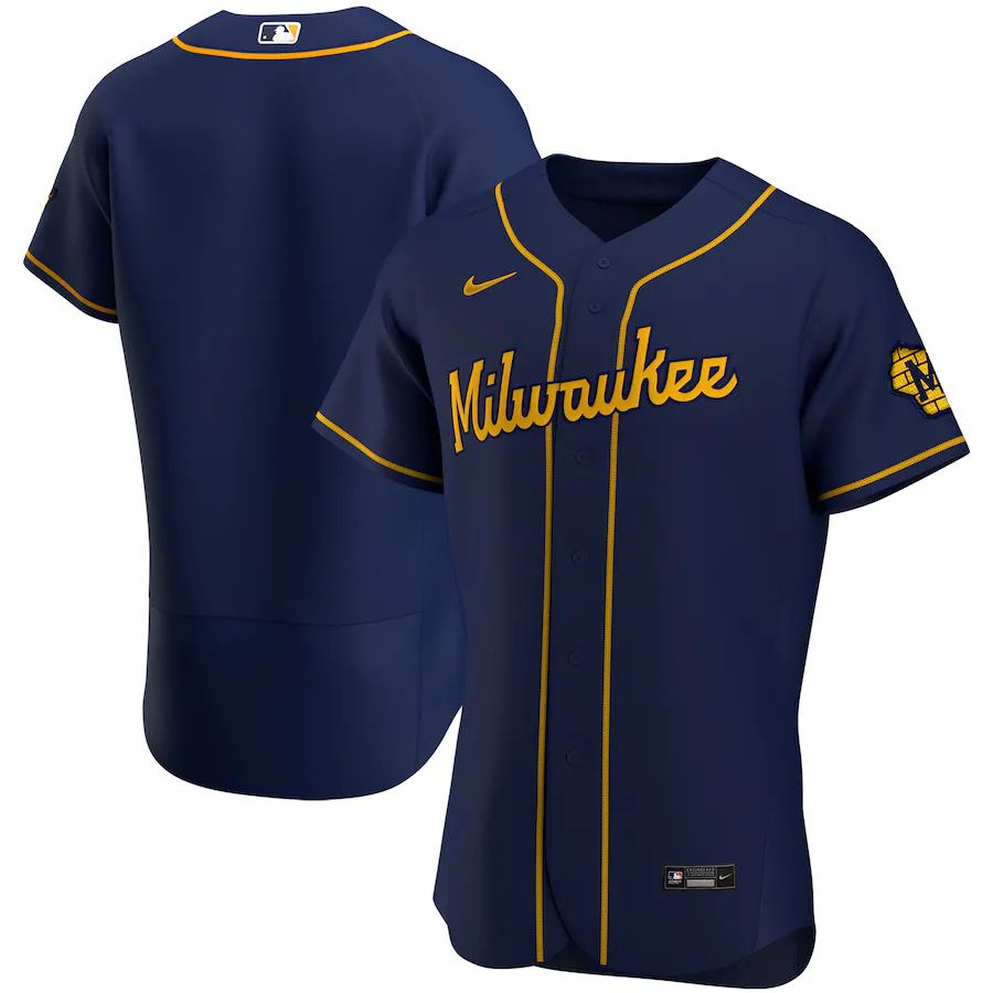 Cheap Mens Milwaukee Brewers Nike Navy Alternate Authentic Team Logo MLB Jerseys
